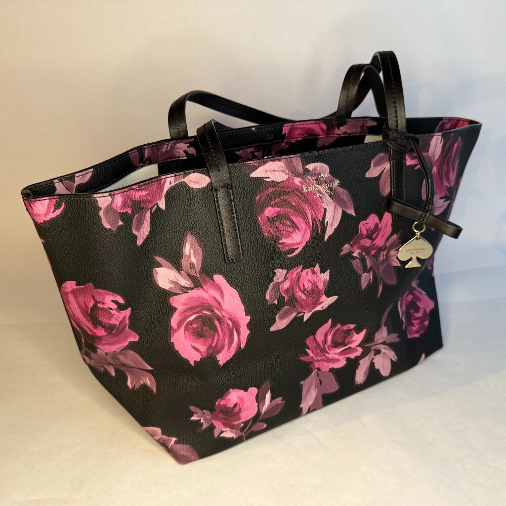 Kate Spade Bags | Kate Spade Black/Pink Flower Themed Clasp Top Tote